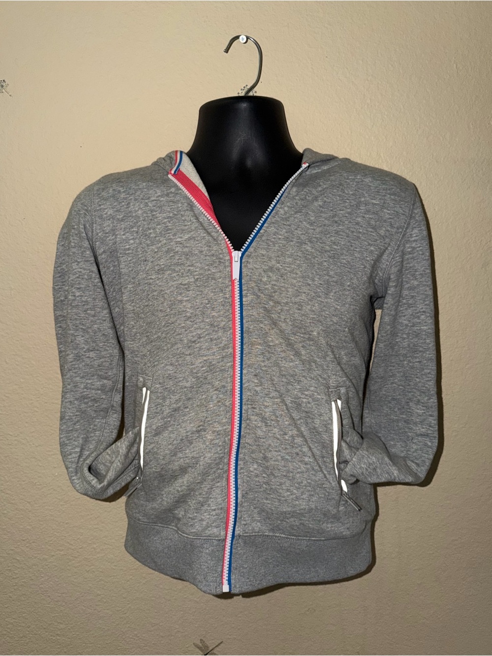 Women’s Grey Zip-Up Hoodie Sweater with Trim
